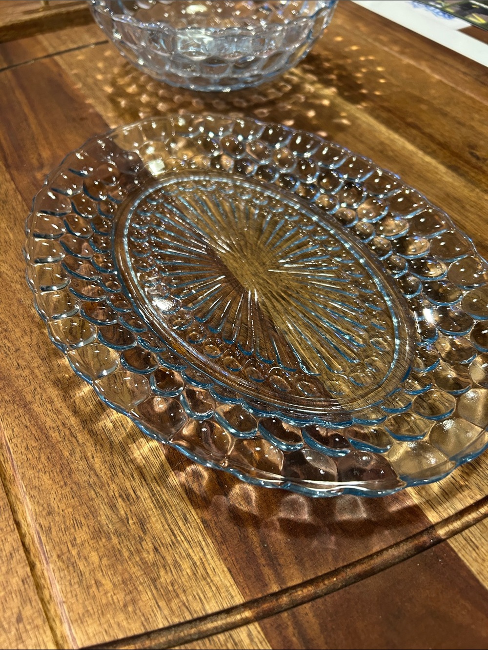 Anchor Hocking BLUE BUBBLE 12" OVAL PLATTER VINTAGE Depression Glass